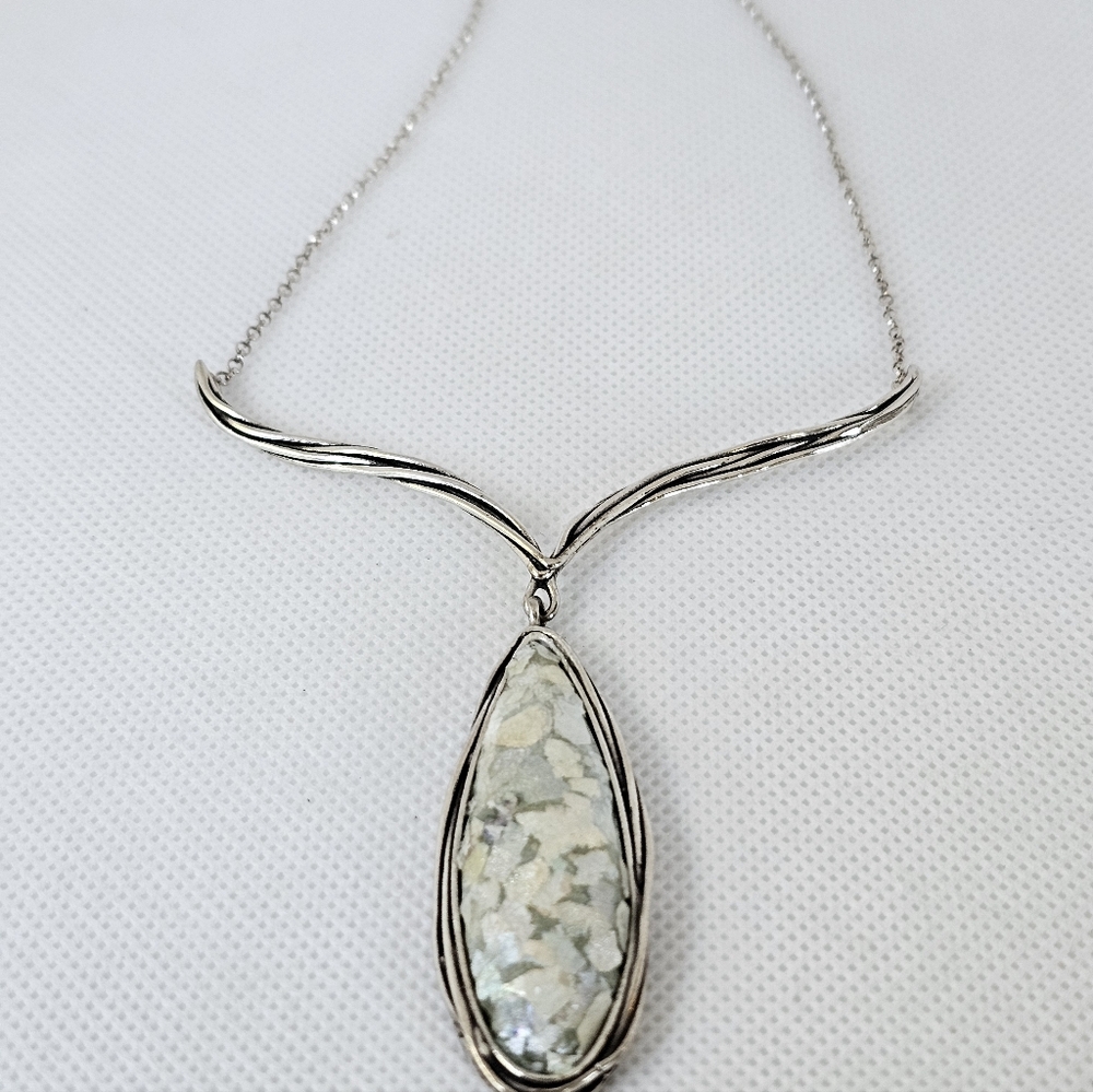 Authentic Roman Glass Necklace In Sterling Silver 20" - Picture 5 of 7